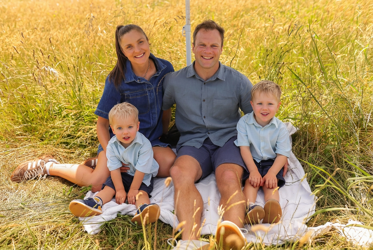Kate with her family in a summer meadow